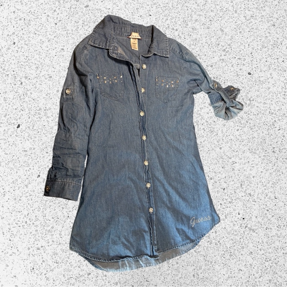 Guess Blue Denim Button-Up Dress